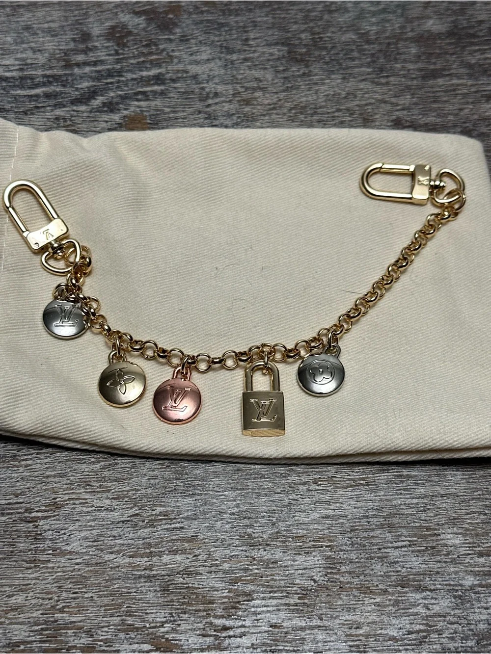 Gold Tone Padlock Chain Purse Charm